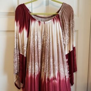 Tee for the Soul tunic, Size 3X, Maroon and cream
